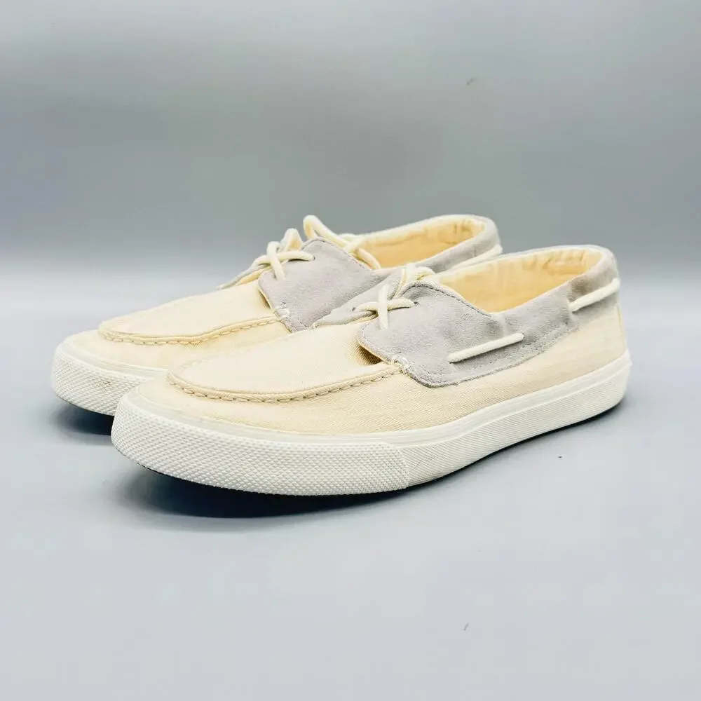 Sperry Shoes Mens 12 Beige Canvas Suede SeaCycled Bahama II Boat Moc Toe Casual